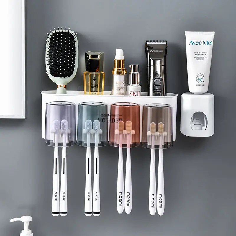 

Toothbrush holder wall set toothbrush cup mouthwash cup toothpaste squeezer tooth cup household washing table shelf