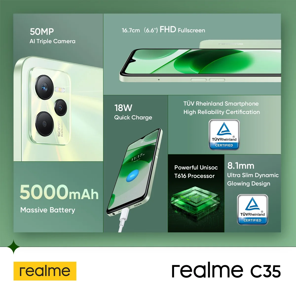 realme c35 smartphone 50mp ai camera unisoc t616 octa core processor 6 6 fhd 18w 5000mah battery nfc cell phone russian version free global shipping