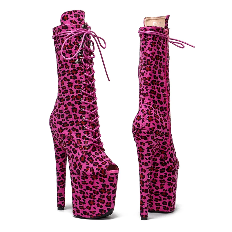 Leecabe 20CM/8Inch leopard print suede  boots  platform  short boots model nightclub super high heel  4B