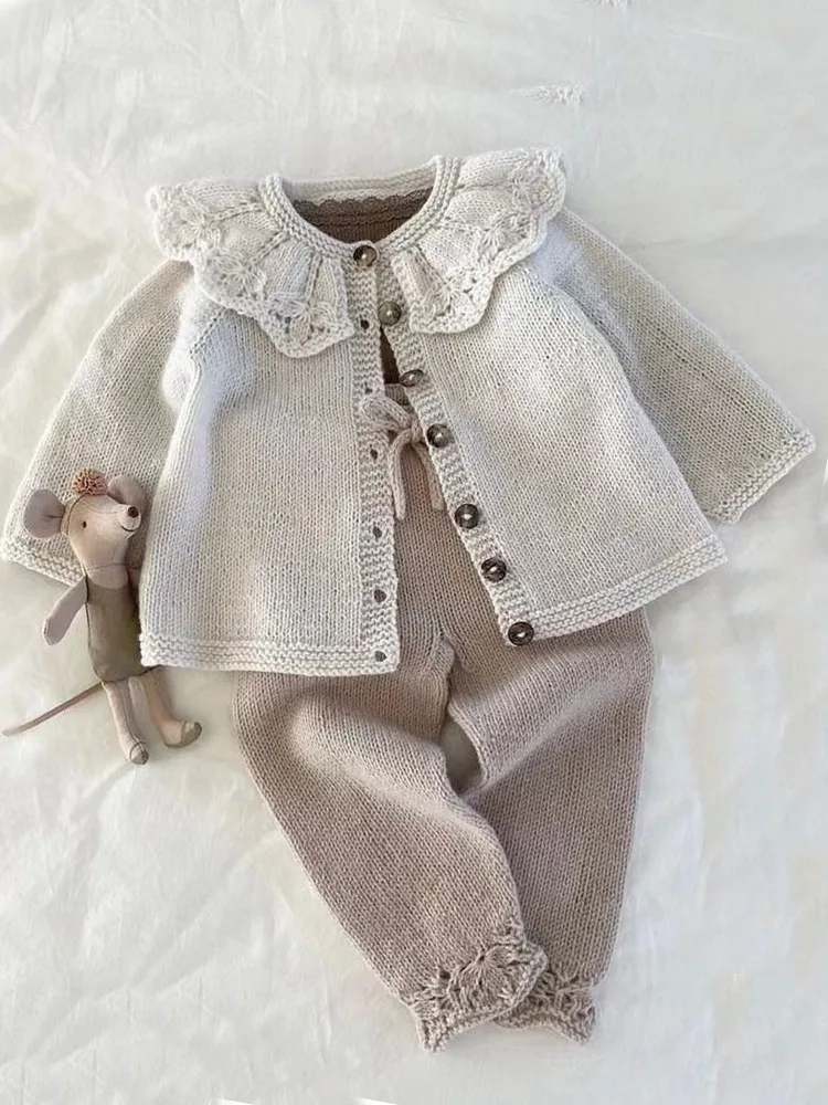 Вязание кролика Ins Sle Цветочный язык Кардиган Свитер Детская шерсть ручной работы