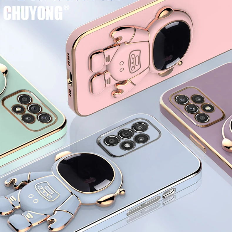 

Luxury Plating Holder Case for Samsung Galaxy A02S A12 A22 A32 A42 A52 A52S A72 A21S A31 A51 A71 A50 Etui Cases Astronaut Casing