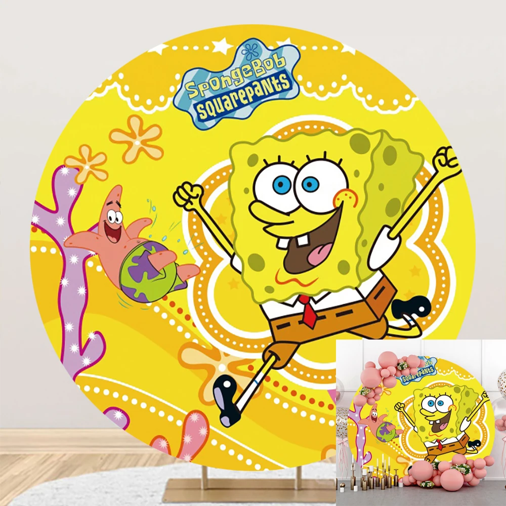 

Disney Yellow Sponge Star Circle Background Baby Birthday Party Decoration Banner Poster Round Photography Backdrop Photo Studio