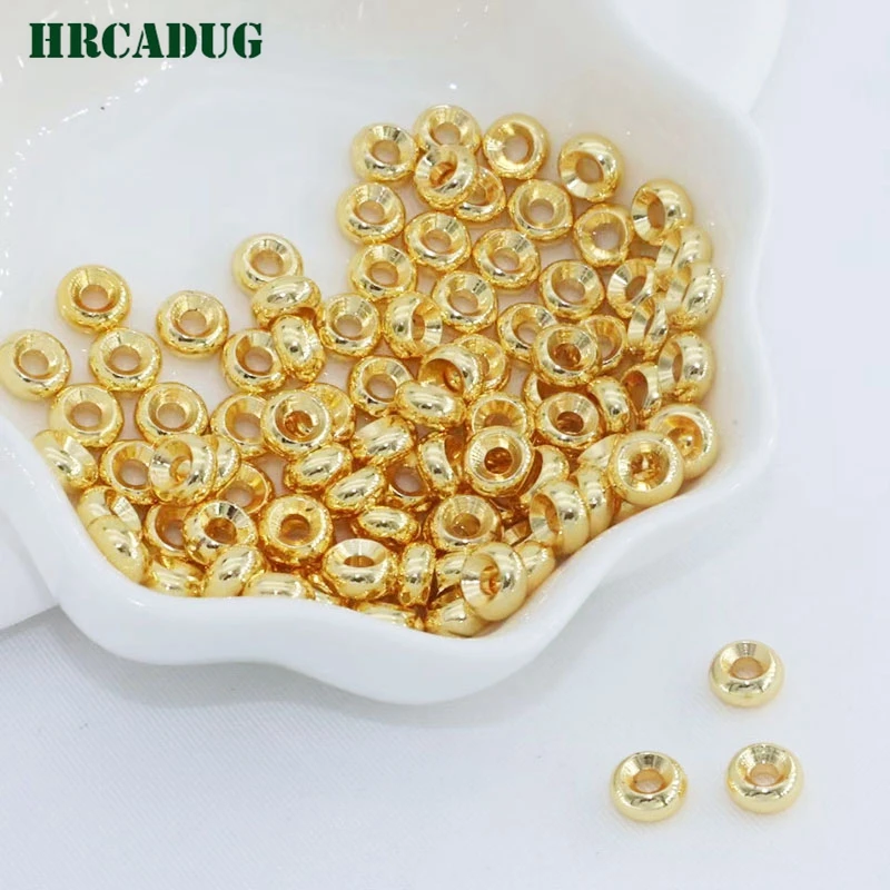 New In Wheel Bead 18K Gold Plated Round Flat Spacer Loose Beads For Bracelet Jewelry Making Materials Findings Diy Accessories