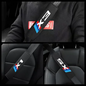 1pcs Car Safety Belt Ornament Plush Leather Seatbelt Shoulder Protector For Bmw X1 X2 X3 X4 X5 X6 X7