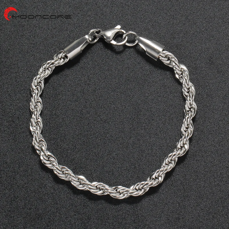 

MOONCORE Men's Stainless Steel Bracelets 5mm 18/20cm Men's Bracelet Hand Chain Jewelry Male Bangles Accessories Boyfriend Gift