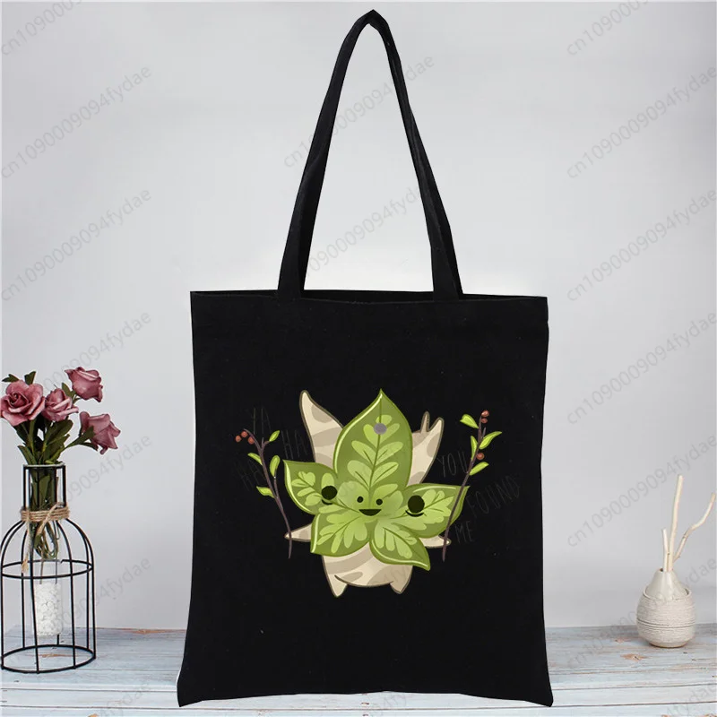 Винтажная черная сумка-тоут из конопли с милым мультяшным принтом унисекс