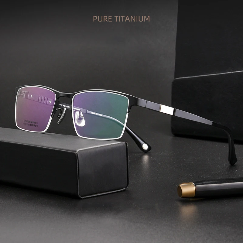 

Men Pure Titanium Optical Prescription Eyewear Half Rimless Eyeglasses Frame Male Business Style High Quality New Office Design