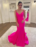 sexy hot pink mermaid prom dress 2022 spaghetti v neck formal evening gowns backless long girl dresses custom made