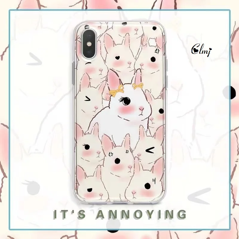 

Clmj Cute Vintage Bow Rabbit Phone Case For iPhone 11 12 13 XR For Samsung Galaxy S22 S21 F52 Cartoon Animal Silicone Cover INS