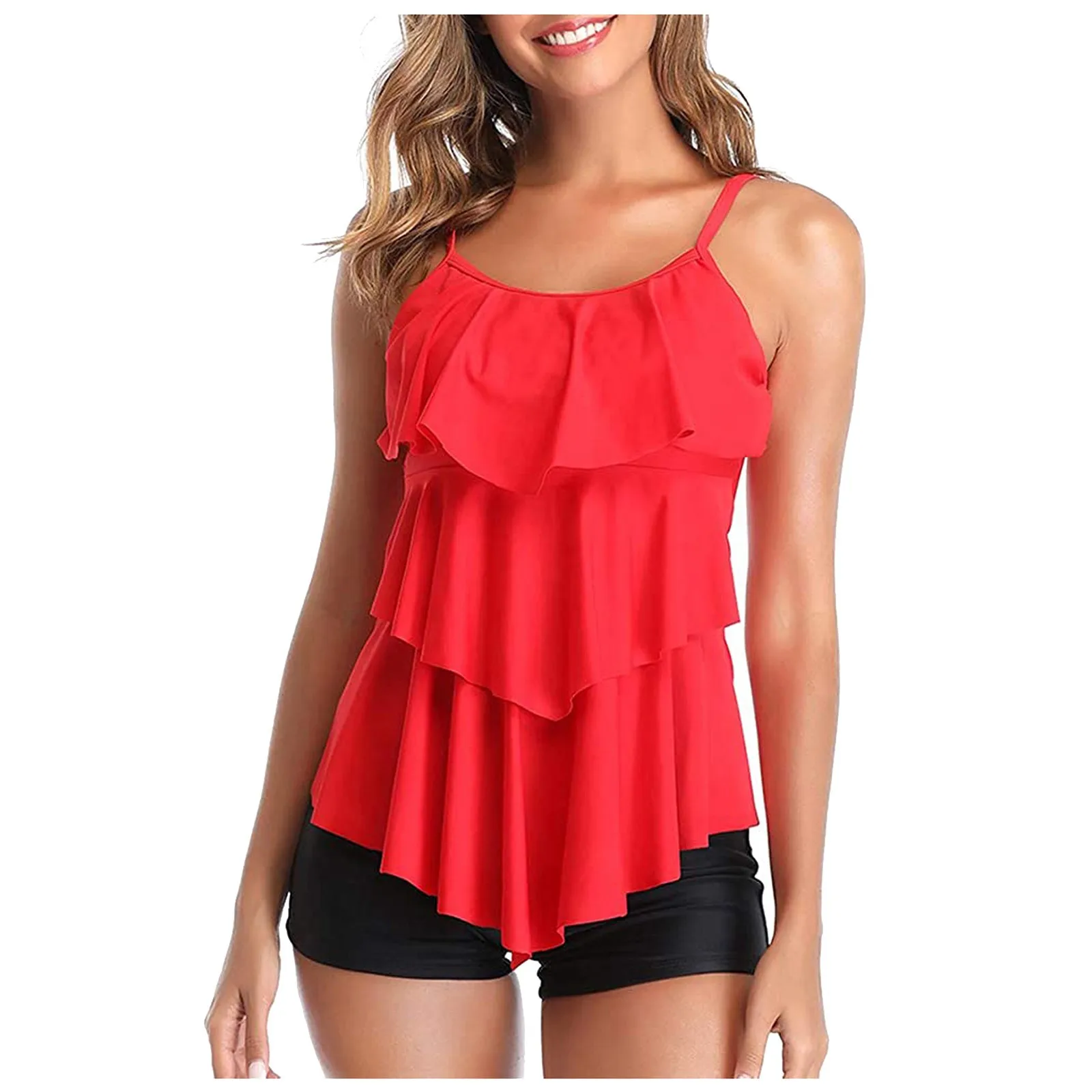 

Ruffle Thin Shoulder Belt Split Swimsuit Two Piece Biquini Sexy Swimsuit Shorts High Waist Beach Bikini Beachwear 2022 Купальник