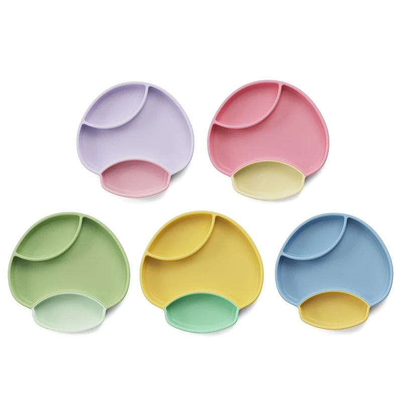 

Baby Mushroom Suction Bowl Divided Dinner Plate Infants Learning Feeding Dish Soft BPA-Free Silicone Bowl for Newborn QX2D