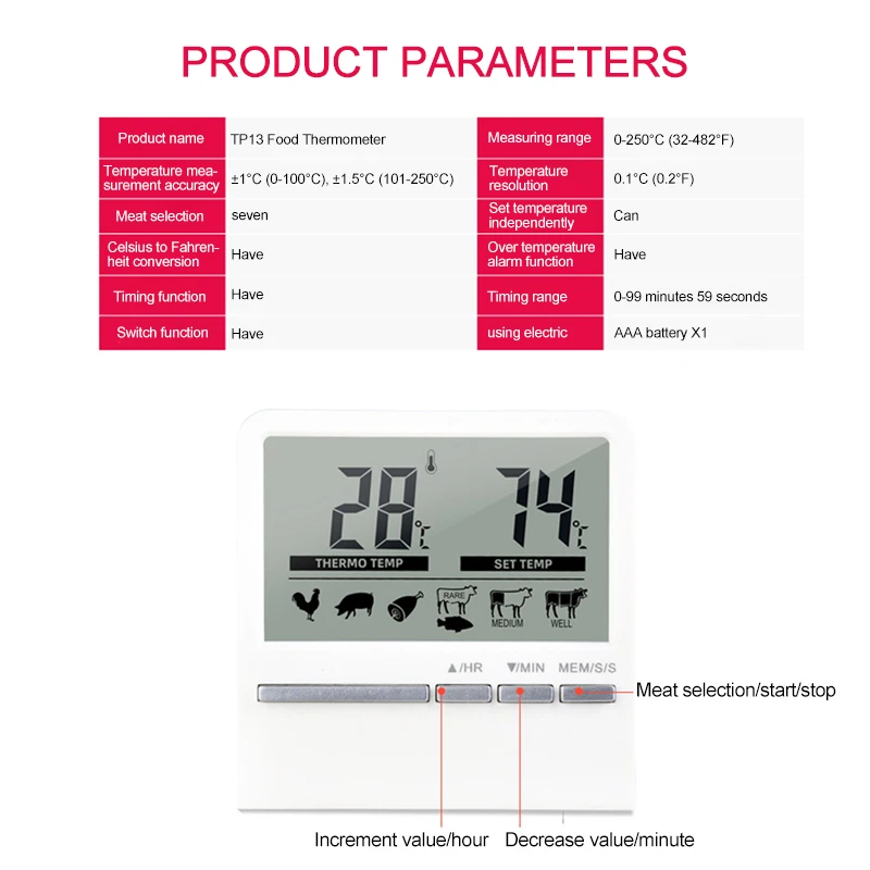 Цифровой термометр для барбекю и духовки кухонный измеритель температуры из