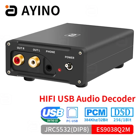 Hi-Fi USB аудио декодер AYINO 32 бит 384 кГц DAC конвертер DSD ES9038Q2M декодирование стерео ПК OTG усилитель для наушников адаптер