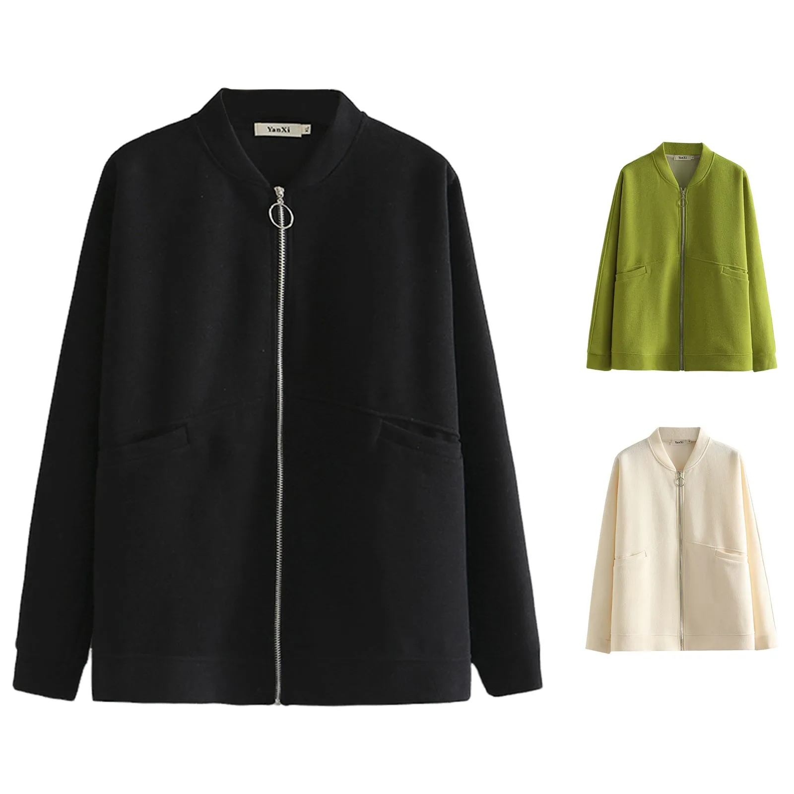 Женский свободный крой повседневный кардиган на молнии с длинными рукавами и