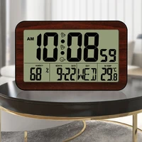 large lcd display digital alarm clock with thermometer hygrometer wall clock multifunctional home office decoration despertador