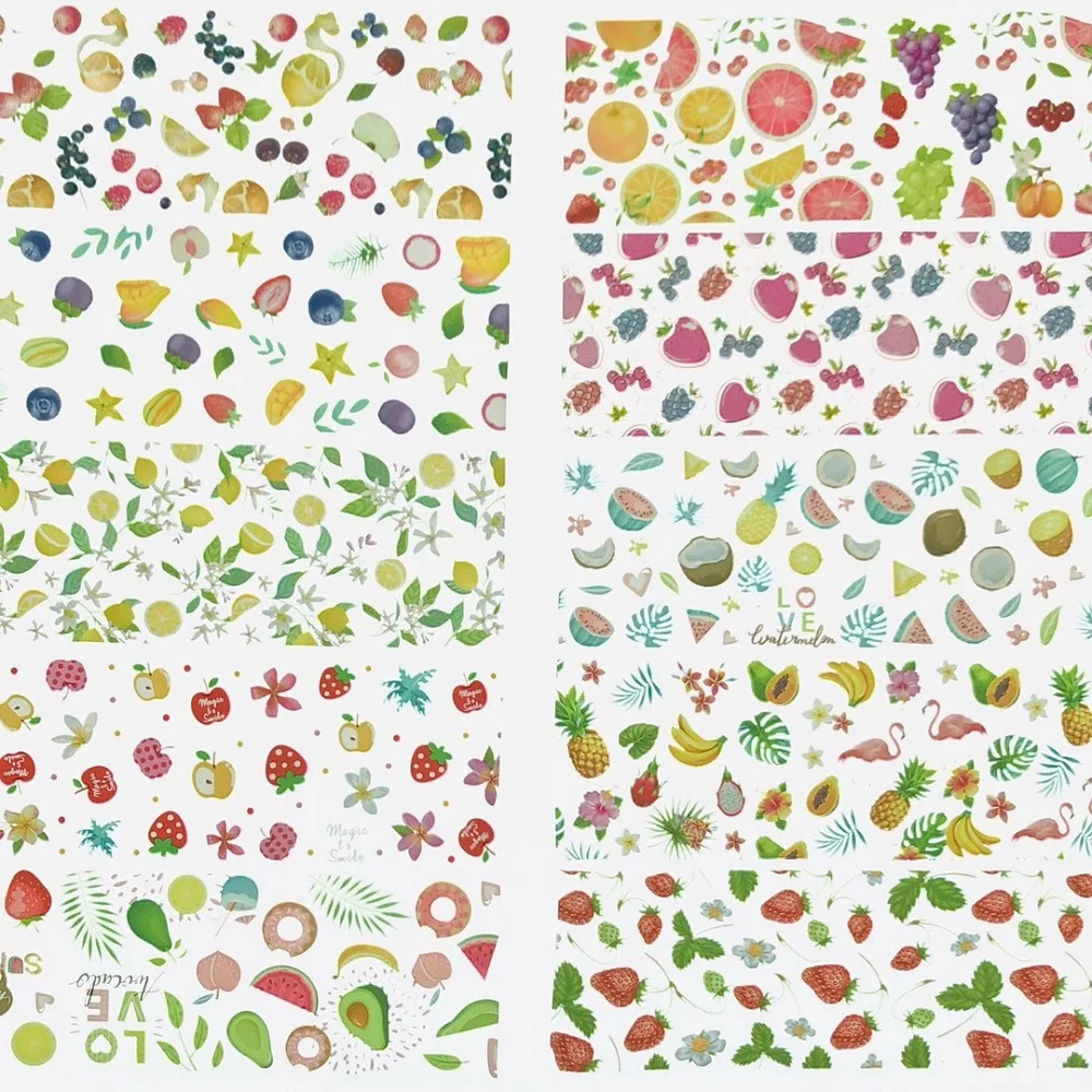 

10 шт./кор. Фольга для ногтей, переносные рулоны 100*4 см, Набор наклеек для ногтей с фруктами, рыбой, Кроликом, яйцами