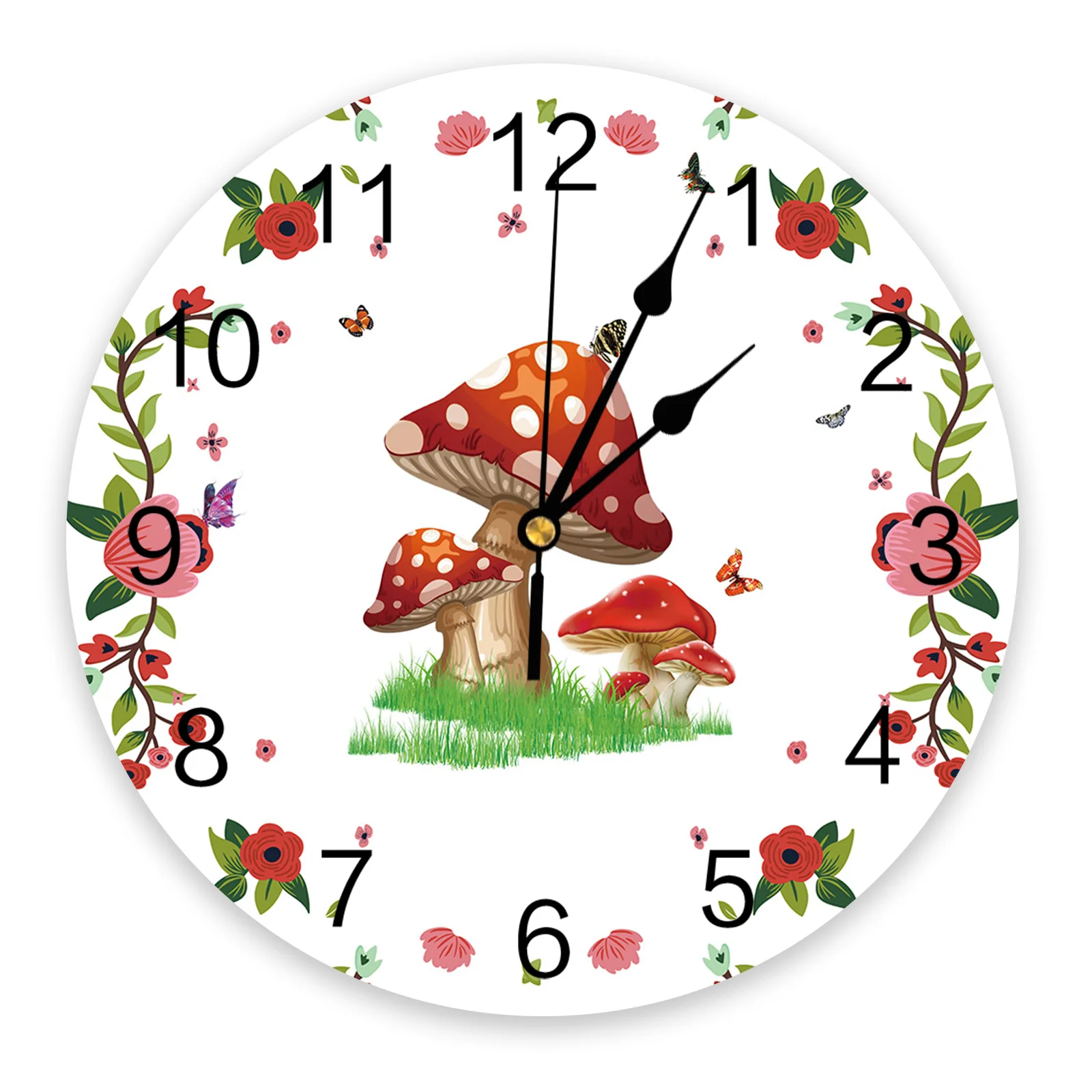 

Большие настенные часы с цветами, лепестками, грибами, бабочками, украшение для столовой, ресторана, кафе, круглые Настенные часы, бесшумное украшение для дома
