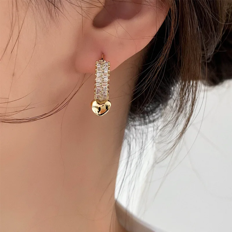 

Wensty 925 Sterling Silver Plated 14k Gold Zircon Heart Earrings Women Simple Fashion Wedding Jewelry Accessories
