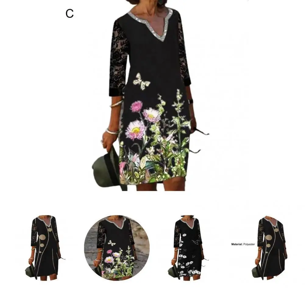 

Fabulous Women Dress V Neck Butterfly Printed Lady Dress Breathable Lady Dress