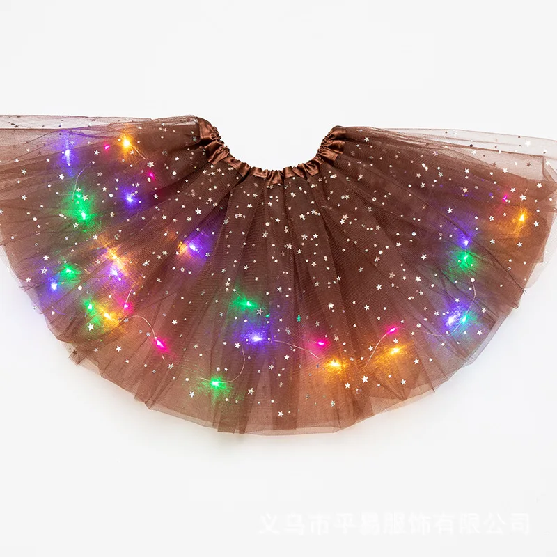 LED Glowing Light Girls Tulle Star Short Tutu Skirt Children Fancy Ballet Dancewear Party Costume Ball Gown Mini Skirt images - 6