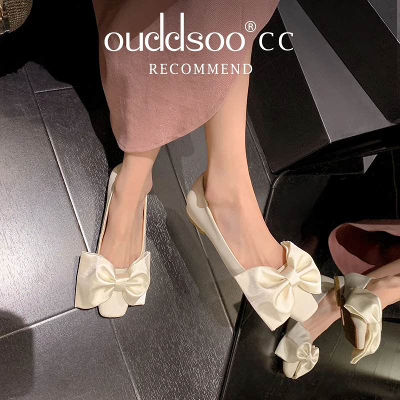 Ods Femme Sweet Big Bow Flats Flock Слипоны для нежных ног Фиолетово-зеленые туфли Балетки с