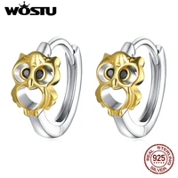 wostu 925 sterling silver 18k gold plated creative owl stud earrings for women animal ear buckle fine jewelry gift fne505