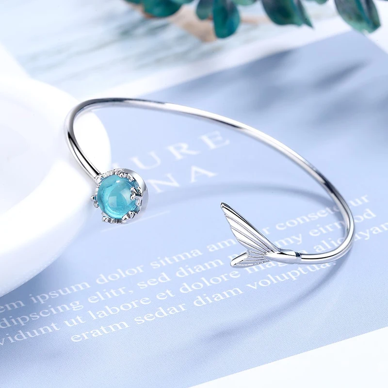 

Women's Fashion New Fresh Mermaid Tail Cuff Bracelets Simple Style Sea Blue Crystal Instagram Hot Female Bracelet Accessories