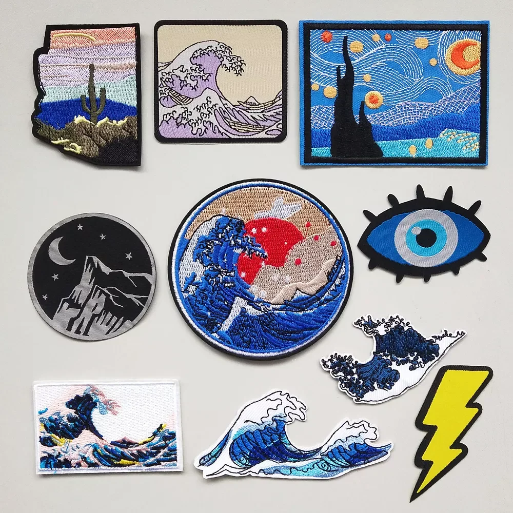 

Fashion Patches Round Rectangle Embroidery for Clothes Iron on Appliques Stickers Embroidered Badges Stripes Patch for Backpack