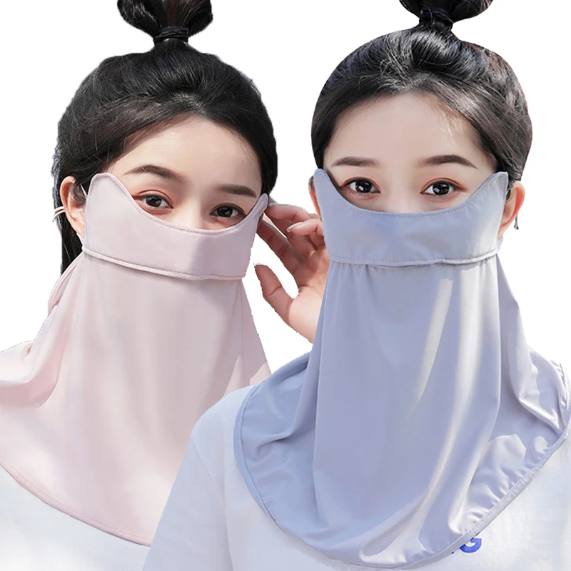 

Face Cover Woman Sunscreen Riding Mask Face Neck Protector Sunshade Anti-UV Ice Silk Cold Feeling Ear Scarf Tropical Veil