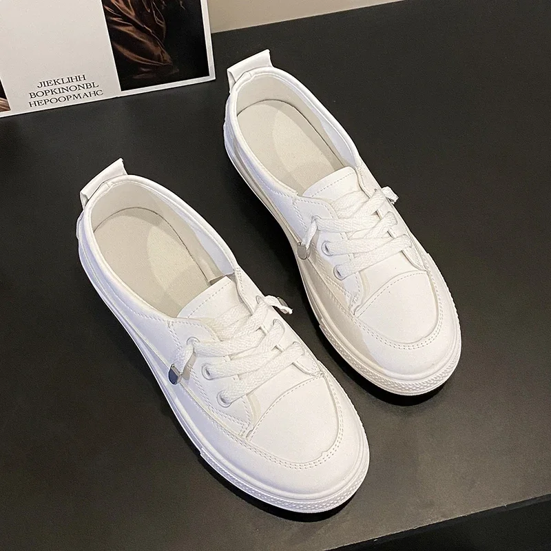 

2023 New Women's White Sports Shoes Soft PU Leather Breathable and Anti slip Shallow Mouth College Style Lace Up School Shoes