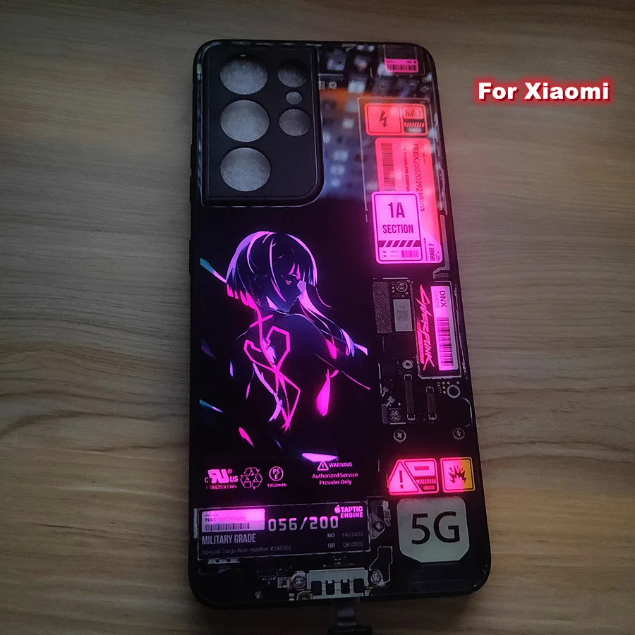 Sound Control Led Flash Cases For Xiaomi Redmi Note 11 10 9 8 Pro k40 Game Mi Poco X3 X4 Pro F3 F4 GT Luminous Anime Glass Cover