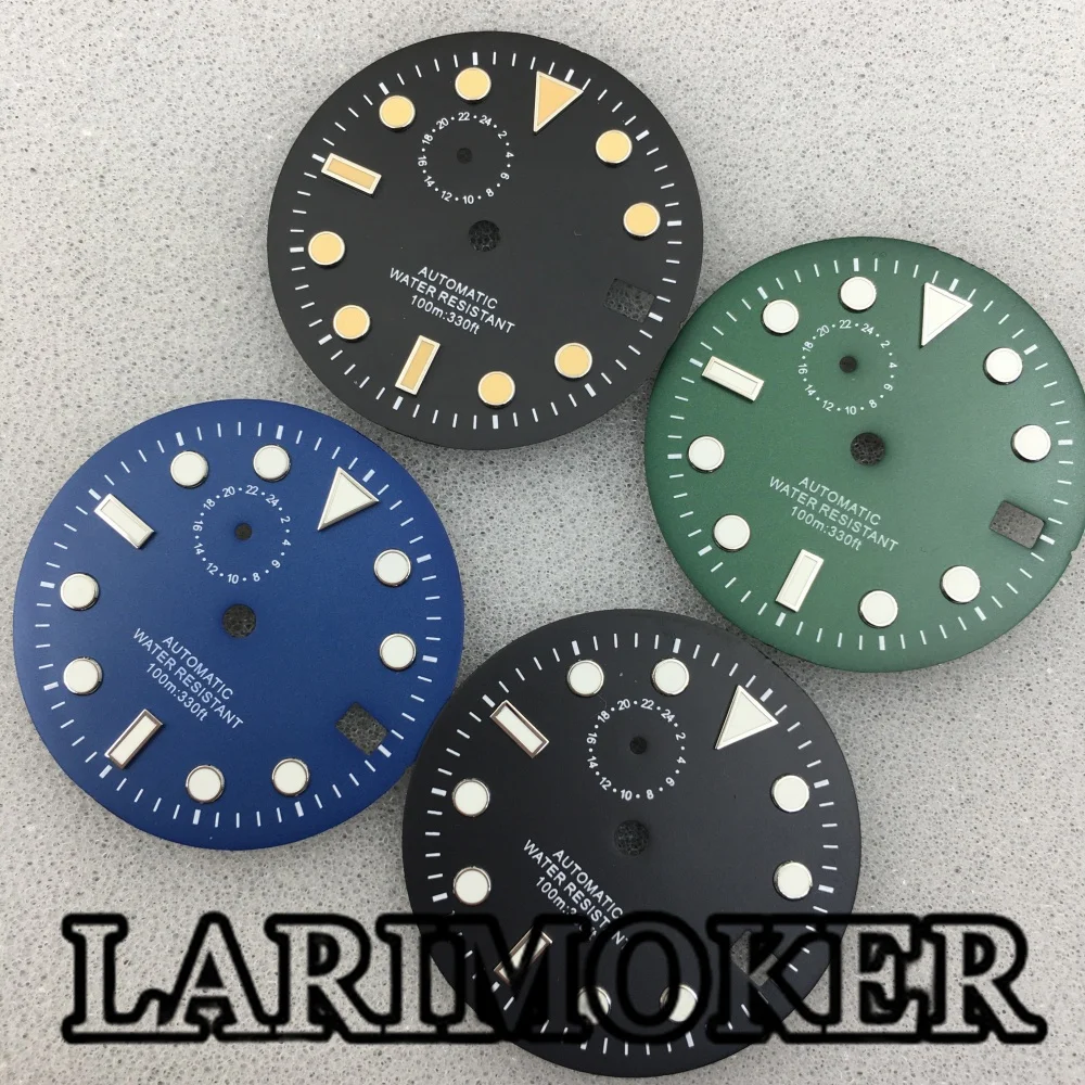 Циферблат LARIMOKER 29 мм зеленые светящиеся одиночные часы с календарем черный синий