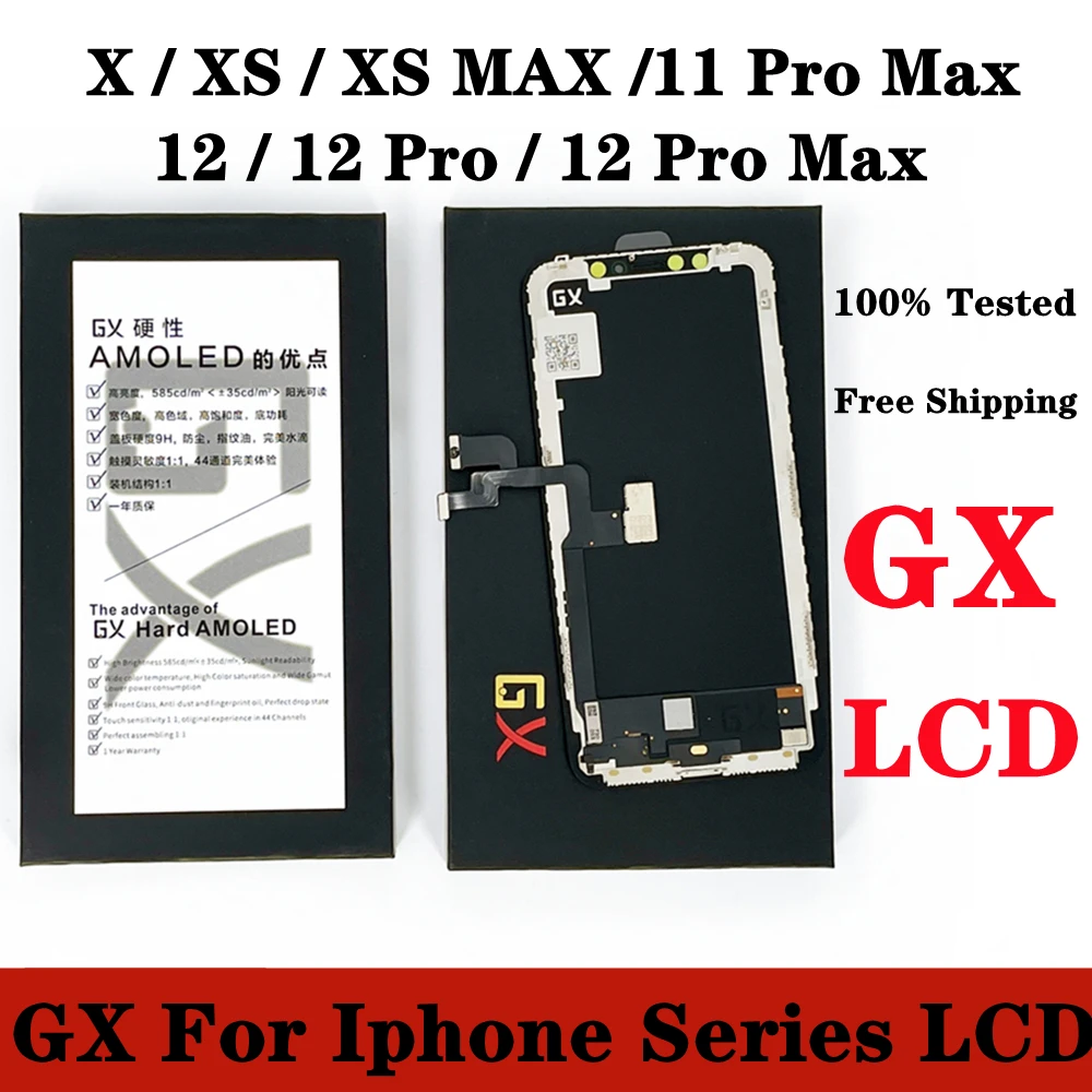 

GX OLED LCD For iPhone X XS 11 12 Pro XsMax MINI LCD Display Touch Screen Digitizer Assembly Tested No Dead Pixel Replacement