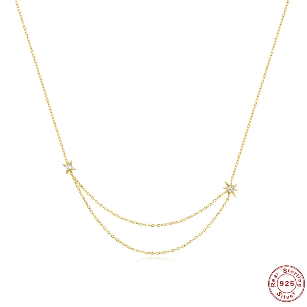 VAL 100% стерлинговое серебро 925 пробы двухэтажное колье на шею кулон со звездами и