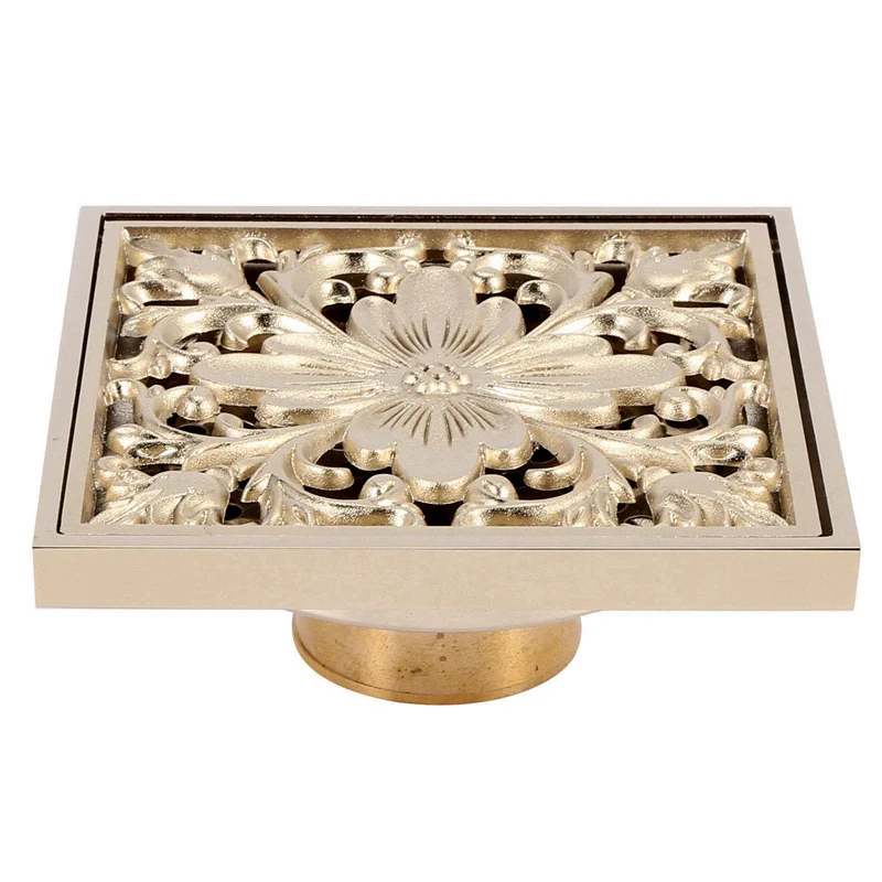

Gold Square Floor Drain Shower Ground Drainer With Strainer Filter Drainage Clean For Bathroom Washroom
