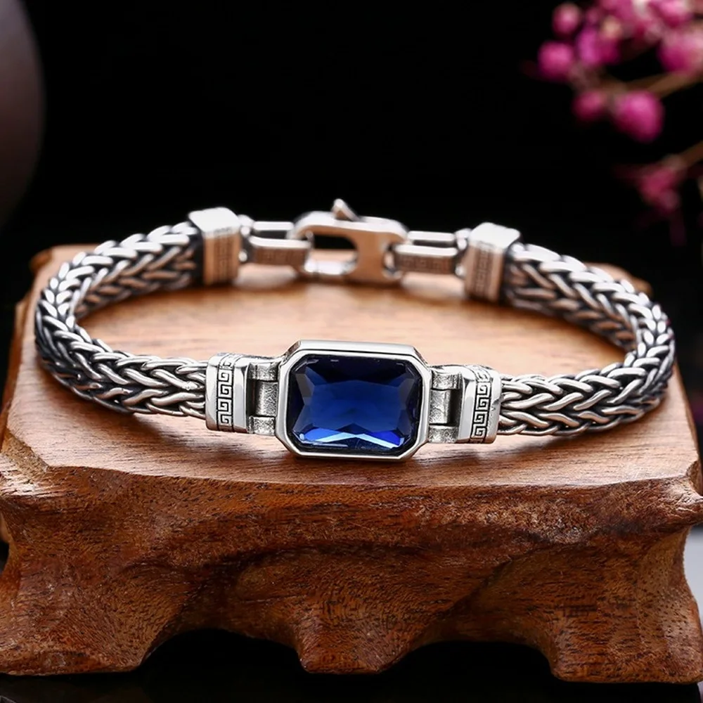 Настоящая твердая цепочка из стерлингового серебра 925 пробы для мужчин Lucky Blue Zircon