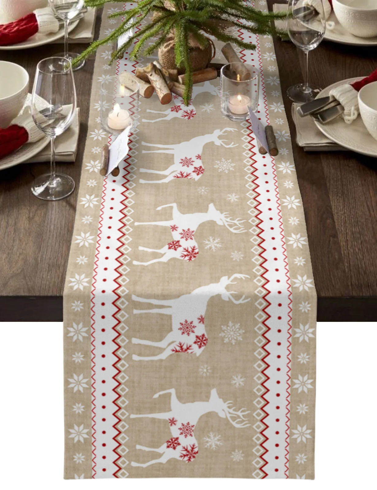 

Christmas Winter Elk Snowflake Kitchen Table Runner Dining Table Tablecloth Christmas Home Wedding Decoration Party Placemats