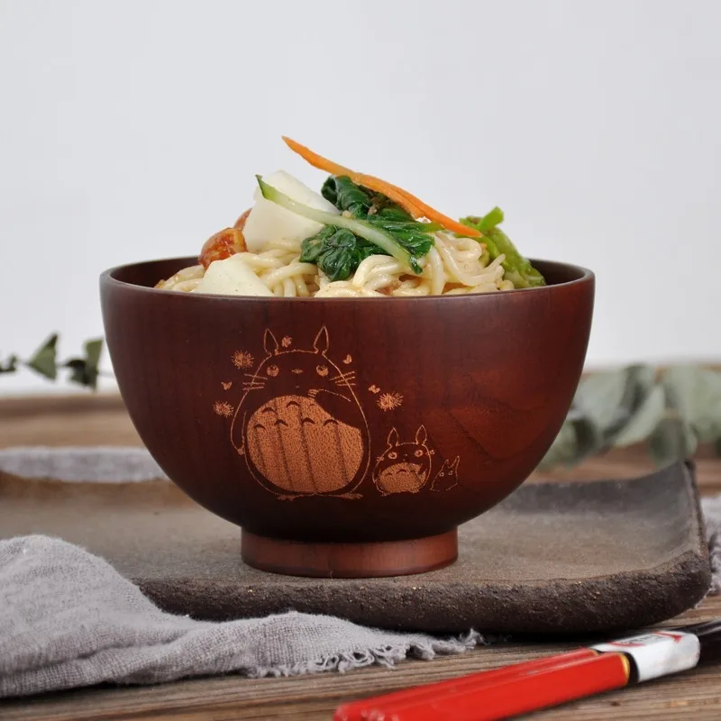 

Японская креативная деревянная чаша, мультяшная чаша Тоторо, суп, салат, рисовая лапша, Натуральная Детская деревянная чаша jujube, посуда, дер...