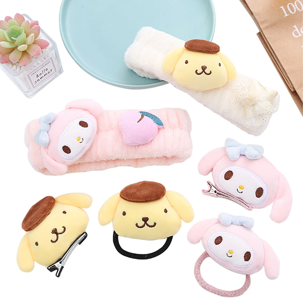 

Kawaii Sanrioed Cartoon Plush Headband Cute My Melody Pom Pom Purin Face Wash Makeup Hair Tie Headband Gift