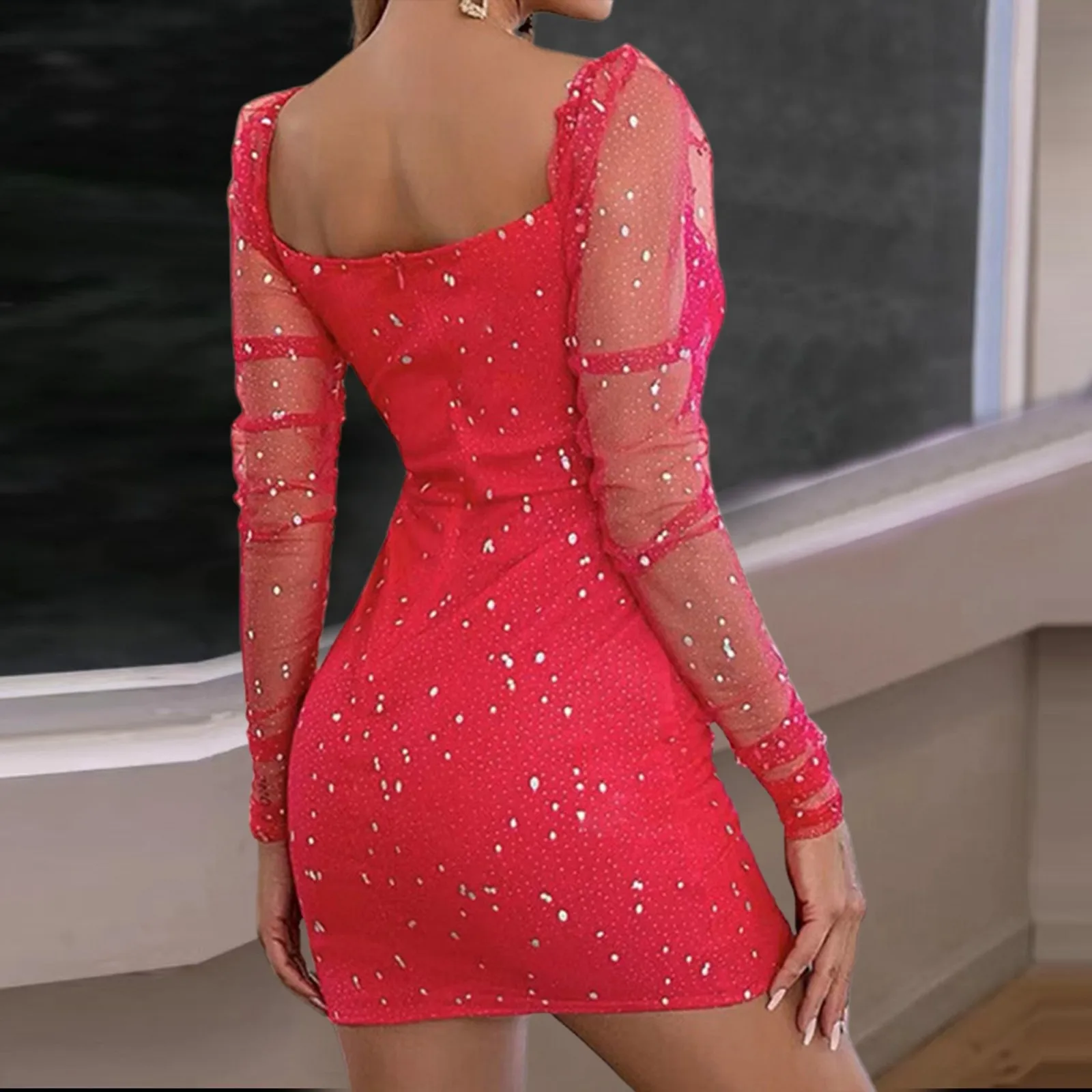 Женские элегантные сетчатые платья миди с открытыми плечами и блестящими