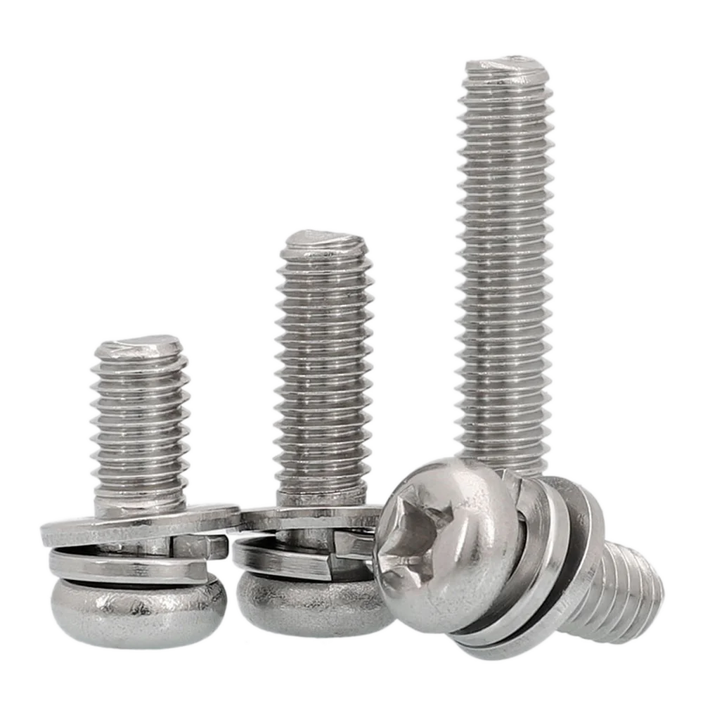 

20pcs Pan Round Head Phillips Cross Bolt M4 M5 M6 Screws Flat Spring Washers 304 Stainless Steel L=10-50mm 12/16/20/30/40/50mm