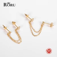 roru crimped white zircons star double layer chain stud earrings for women 925 sterling silver tassel earrings fashion jewelry