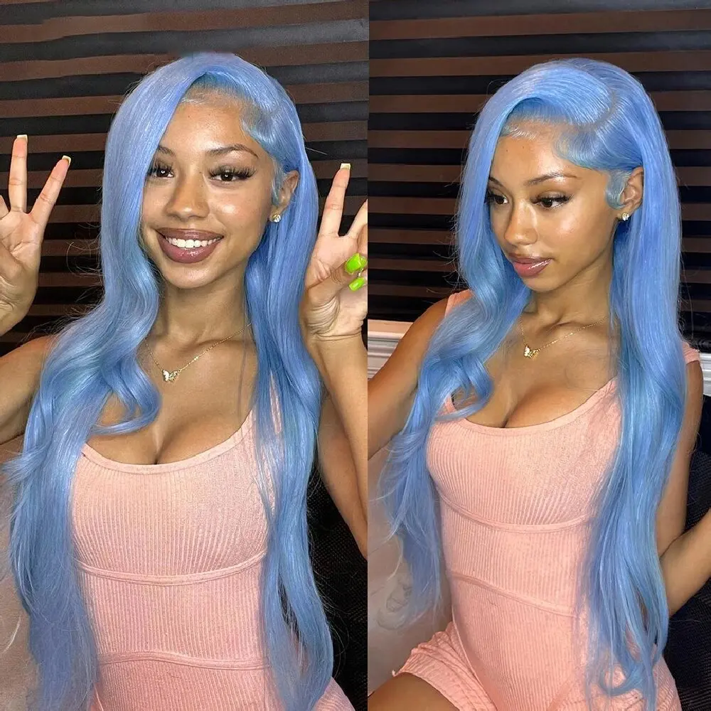 Голубые объемные волны Парики Предварительно выщипанные волосы HD Прозрачные