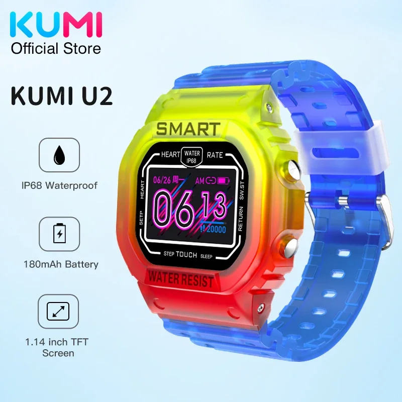 

KUMI U2 Smart Watch 1.14 Inch TFT Screen Sports Modes Fitness Blood Pressure Monitor IP68 Waterproof For ios Android Phones