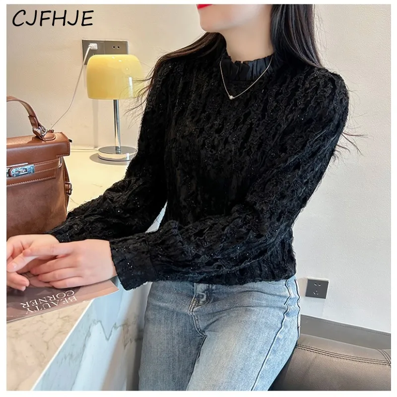 CJFHJE Новинка женская рубашка с французским бархатным низом универсальная