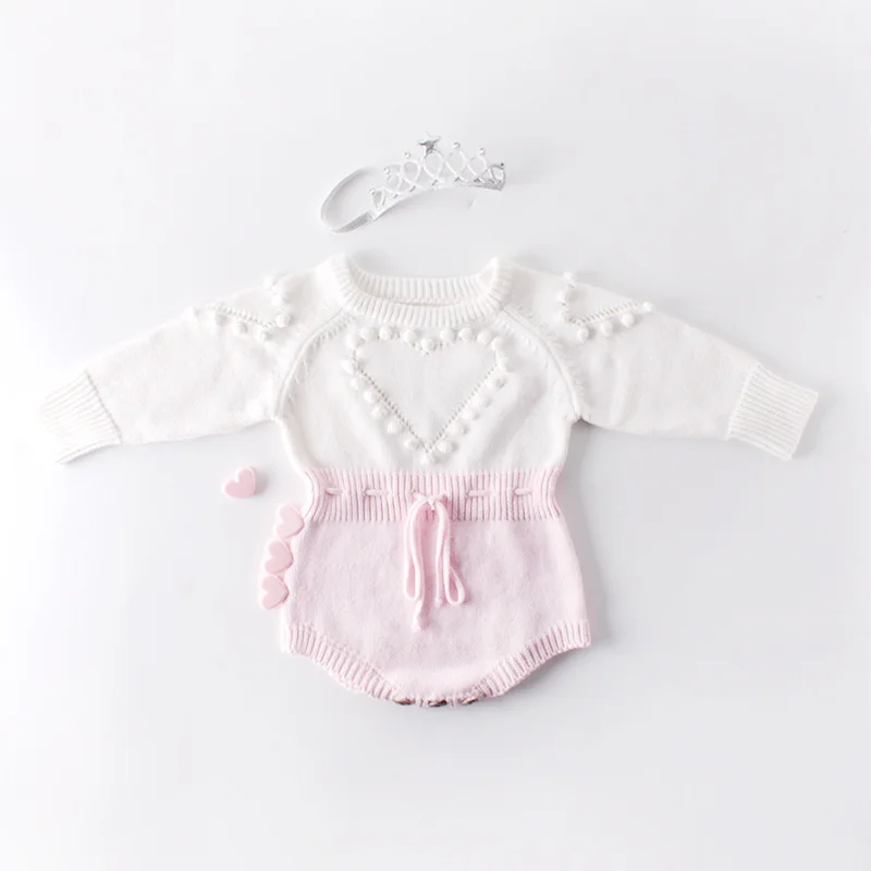 

Autumn Baby Handmade Love Sweater Knitted Wool Long Sleeve One-piece Clothes Clothes Climbing Clothes