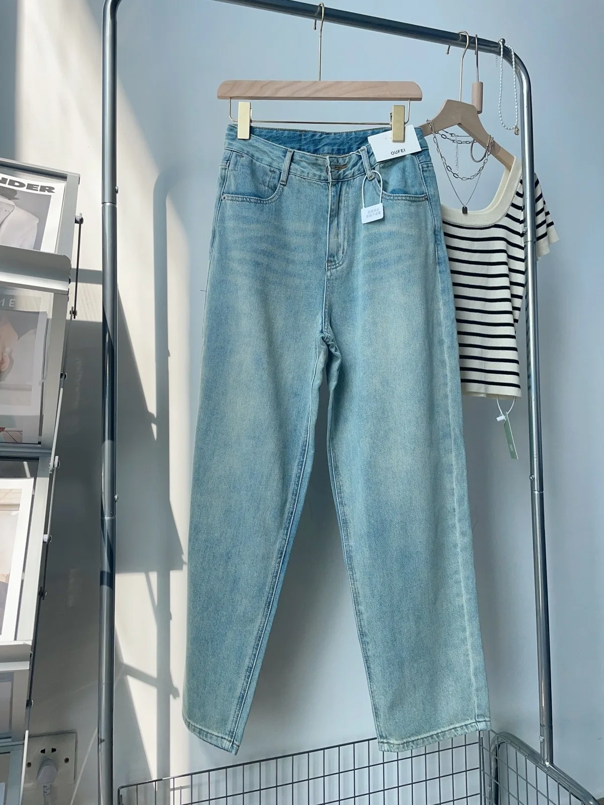 

Lauri Laki Classic Blue Jeans Women Vintage Y2K Light Blue High Waist Full Length Denim Pants 2023 Jeans Korean Fashion