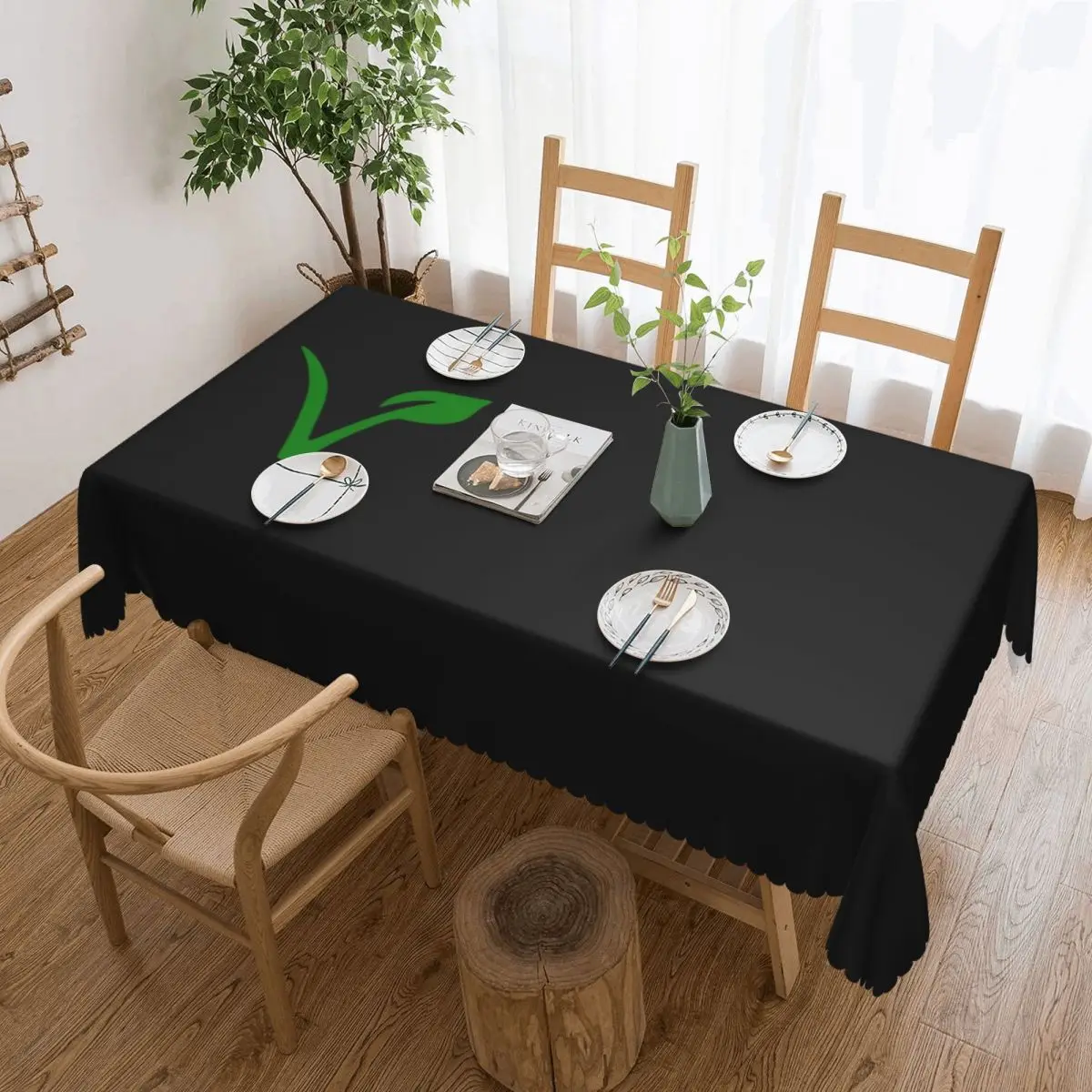 

Classic Vegan Logo Rectangular Tablecloth Oilproof Table Cloth Powered By Plants Table Covers