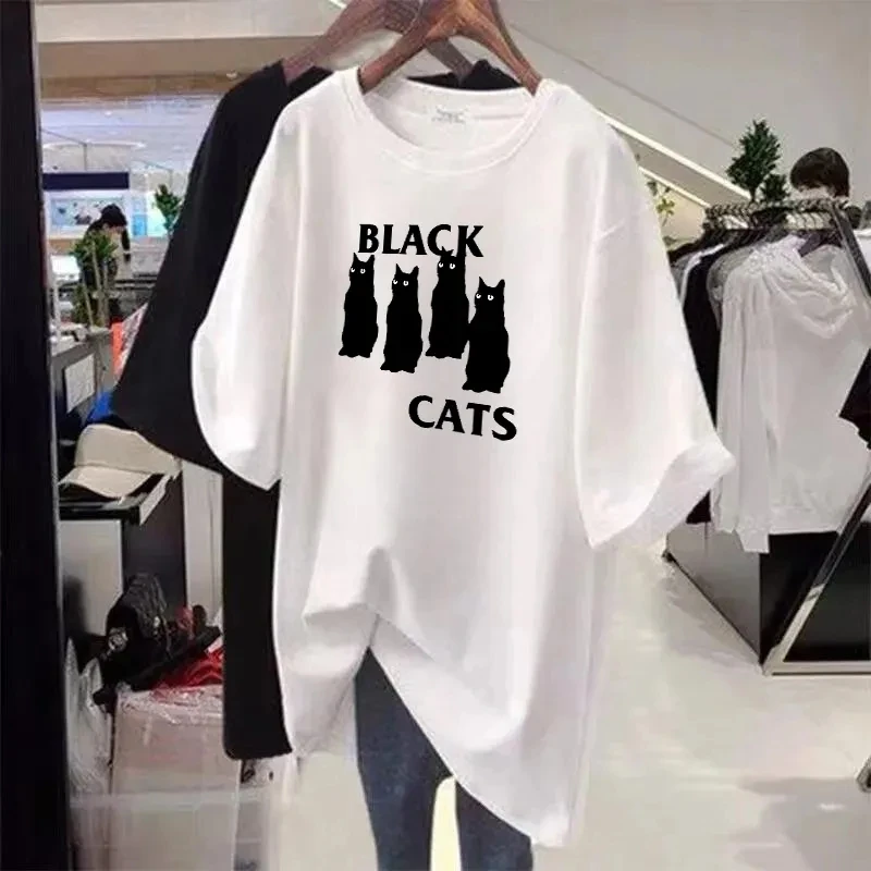 

Large Size 6XL 150KG Summer Short Sleeve O Neck Cat T-Shirt Female Harajuku Casual Loose Oversized Top