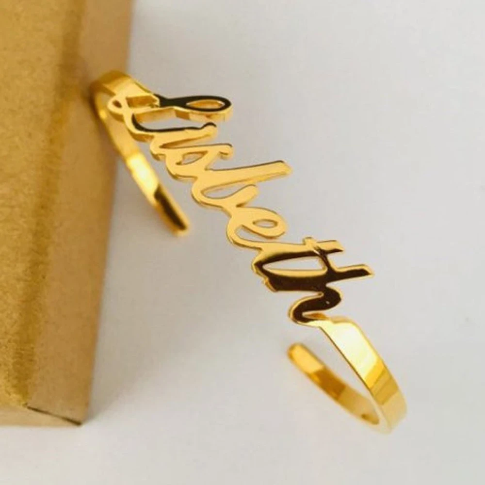 Name Bracelet for Women Stainles Steel Custom Letter Opening Personality Bangle Girl Jewelry Gold Color Bracelet for Best Friend